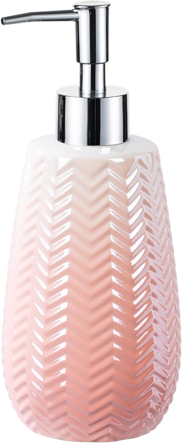 Pink Soap Dispenser with Pump, 12 Oz Lotion Dispenser, Wavy Design Dispenser Refillable Liquid Hand Soap Dispenser for Bathroom and Kitchen.