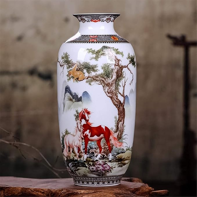 ECYC Chinese Ceramics Vase Handmade Fine Smooth Surface Decorative Animal Horses Vases, 10"