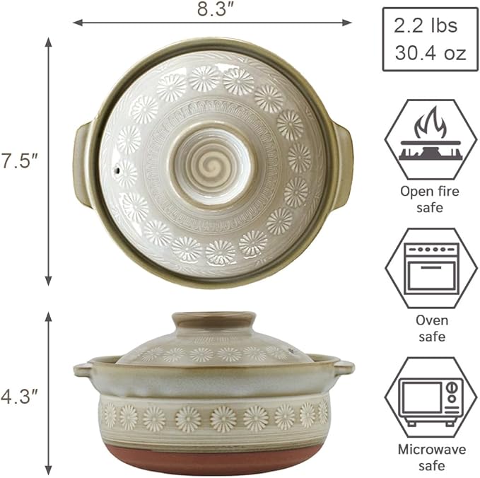 TIKUSAN Donabe Japanese Hot Pot Banko Ware Made in Japan (6 go(30 fl oz.))
