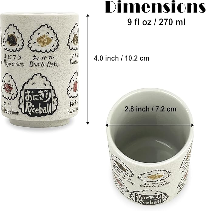 Japanese Tea Cup - Pottery 9 fl oz, Yunomi Mug, Sushi Made in Japan (C3-34 Rice ball)