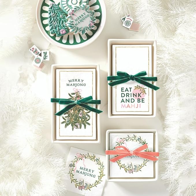 Santa Barbara Design Studio Ceramic Tray and 20 Mahjong Collection Absorbent Paper Napkins, Guest Towel Size (7.75" x 4.25" Napkins), Be Mahji
