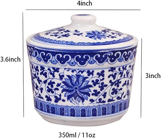 123Arts Ceramic Sugar Bowl Blue and White Storage Jar Candy Dish Seasoning Jar with Lid