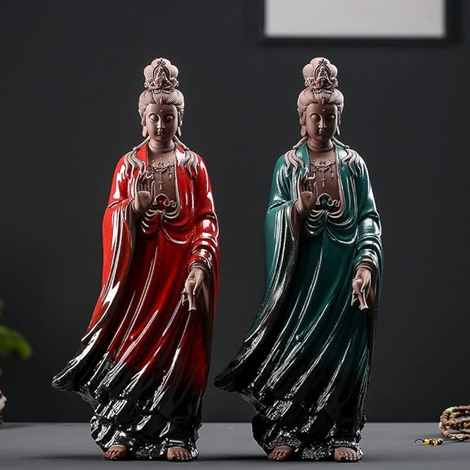 Buddha Statue Ceramic Guanyin Zen Buddha Sculpture Guanyin Sculpture Ceramic Statuette Buddha Crafts Zen Decor (Color : Red)