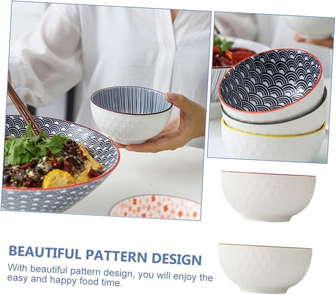 MERRYHAPY Ceramic Rice Bowl Square Shape Decorative Salad Bowl Set Home Kitchen Dinnerware
