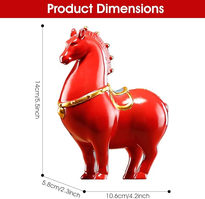 Horse Figurine Red Ceramic Horse Statue with Gold Trim Decorative Tang Asian Inspired Home Decor for Living Room, Study & Office Collection