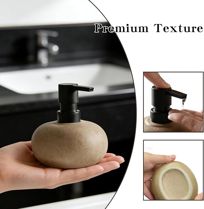 Ceramic Soap Dispenser, Vintage Brown Stone Soap Dispenser for Bathroom Countertop or Kitchen, Designed for Hand Soap, Shampoo, or Conditioner (300ml/10oz)