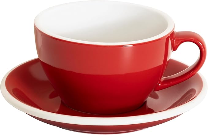 Loveramics Cappuccino Cup with Saucer, 8 oz Ceramic Coffee cup with Round Bottom for Cappuccino, Latte, Tea, Espresso, Thick-walled Stoneware Cup Set for Barista - Regular Colours (Red, 8OZ)