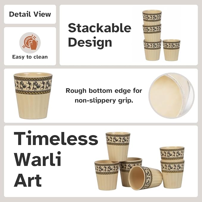 Handmade Cantaritos de Barro Ceramic Tea Set – 6 Desi Kulhad Chai/Coffee Cups (5 oz Capacity), Lead-Free, Dishwasher & Microwave Safe, Glossy finish Clay Tea/kulhar/kullar - Ivory Color