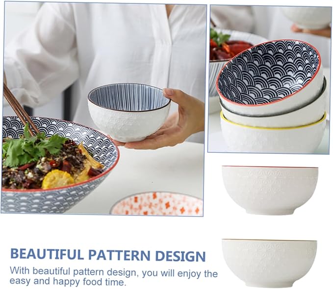 2pcs Ceramic Noodle and Salad Bowl Delicate Food Serving Bowls for Home Kitchen for Soup Ramen and Fruit Design for Dining and Entertaining