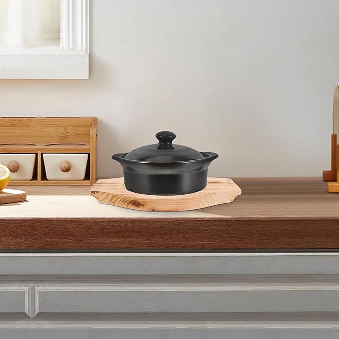 2pcs Korean Stone Bowl Trivet Wooden Trivets for Hot Dishes Hot Pot Base Wood Serving Tray Casserole Ceramic Pot Mat Cup Coasters for Home Restaurant Cooking Soup & Food (Inner Circle: 15.5cm)