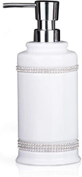 17 OZ Hand Liquid&Lotion Soap Dispenser Pump Bottle Ceramic White for Kitchen Bathroom Countertop Laundry Room Holds Dish Soap Shampoo Laundry Liquid Shower Gel (Inlaid Rhinestone) (White1)