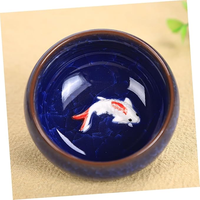 Mikinona 6pcs Ceramic Fish Teaware Set Handmade Tea Cup Set Vintage Chinese Design Asian Tea Cup