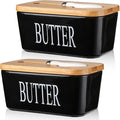 AISBUGUR Butter Dish with lid Ceramics Butter Keeper Container with Knife and High- quality Silicone Sealing Butter Dishes with Covers Good Kitchen Gift, Set of 2, Black