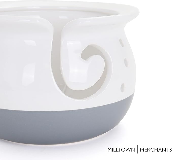 Milltown Merchants White Yarn Bowl - Artisan Ceramic Yarn Holder - Great for Knitting, Crochet & Storage