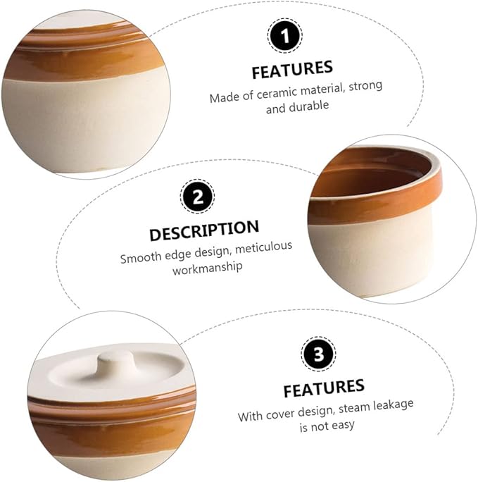 OUNONA 2pcs Ceramic Steaming Bowl with Lid Practical Kitchen Supply for Soup Rice Yogurt Desserts Lightweight Smooth Surface Easy to Clean Home Tableware