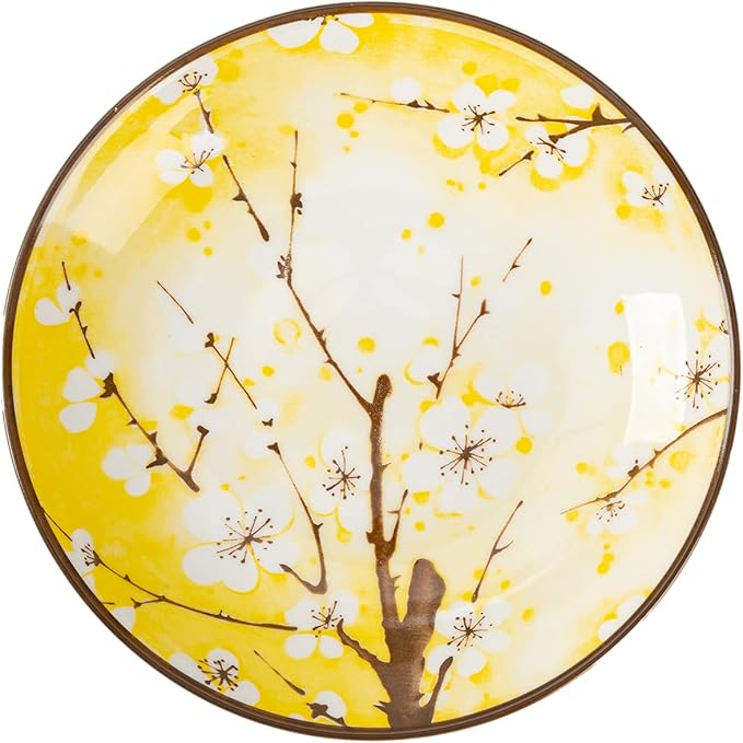 TJ Global Set of 4 Japanese Pottery Ceramic 7 Inch Plates for Any Meal and Any Dish, Japanese Dinnerware and Tableware Comes in Assorted Colors with Cherry Blossom Design