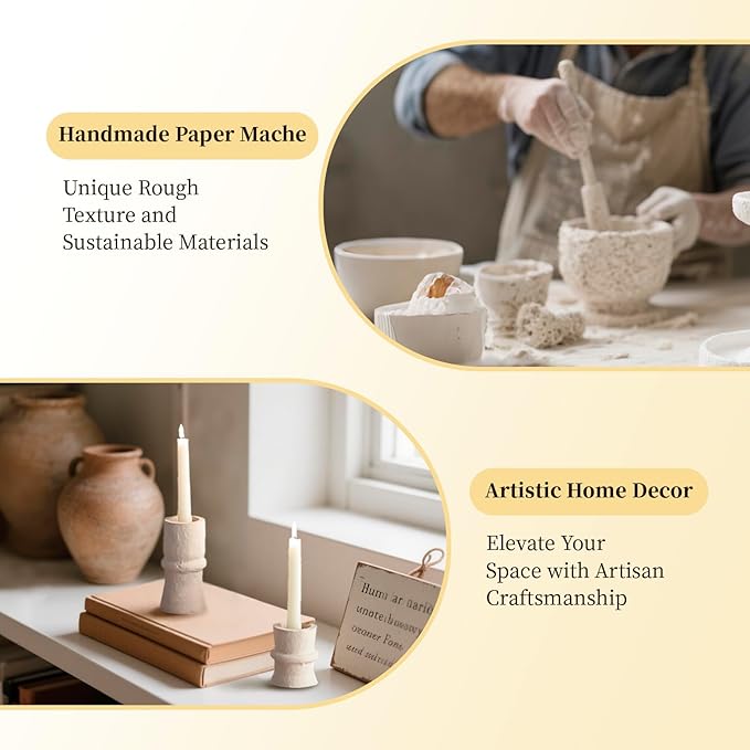 Romadedi Candlestick Holders Boho Decor: Taper Candle Holders Paper Mache for Living Room Modern Decorations White Candle Stick Dining Table Centerpiece Fireplace Home Decoration Beige