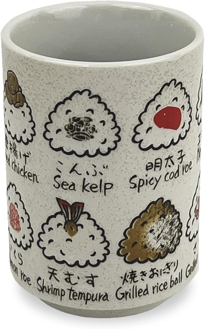Japanese Tea Cup - Pottery 9 fl oz, Yunomi Mug, Sushi Made in Japan (C3-34 Rice ball)