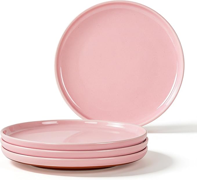 GZG Ceramic Dinner Salad Plates Set of 4, 8 Inch Speckled Dinnerware Dessert Plates with Clay-Tone Base, Microwave Oven Dishwasher Safe