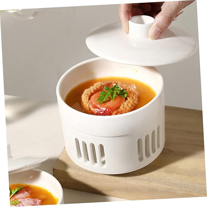 Alipis Cubilose Soup Stew Bowl Candleholder Ceramic Multi-functional Heating Pot for Sea Cucumber and Bird's Nest Decorative Design for Use