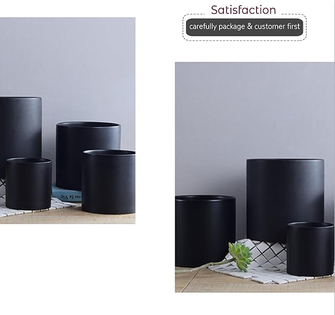 WGVI Matte Black Ceramic Cylinder Vase Width 6.5" Height 6", Flower Arrangements, Candle Holder, Terrarium Planter Pot, Storage Container Organizer, Pen Brush Holder, Table top Decor, 1 Piece
