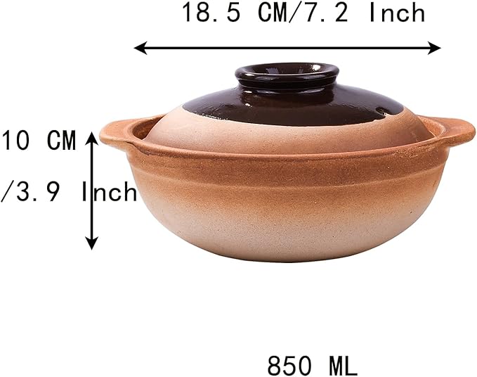 Casserole with Lid - Chinese, Japanese, Korean Stoneware Clay Pot - Ceramic Earthenware Stewpot for Family Restaurants