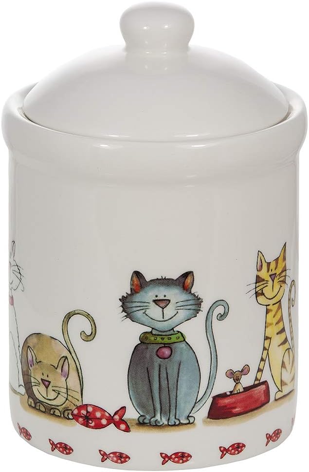 SPOTTED DOG GIFT COMPANY Ceramic Jar with Lid for Countertop, Cute Cat Treat Container, Decorative Kitchen Storage Jar for Tea Coffee Sugar, Gifts for People Who Love Cats 35oz
