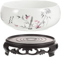 Cabilock Blue and White Porcelain Planter Pot - Ceramic Lotus Flower Bowl for Indoor Hydroponic Plants Asian Style Decorative Pot for Succulent Lily Bonsai - 6.8 X 6.8 X 3.93 Inches