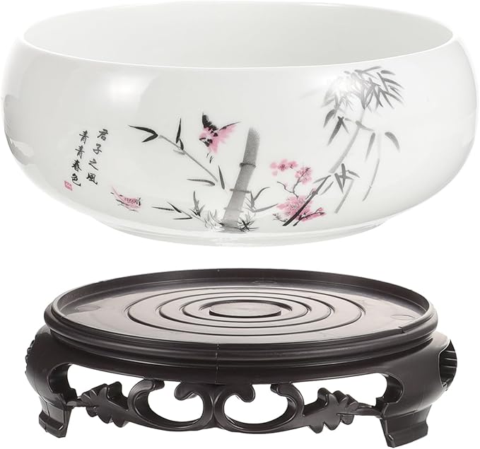 Cabilock Blue and White Porcelain Planter Pot - Ceramic Lotus Flower Bowl for Indoor Hydroponic Plants Asian Style Decorative Pot for Succulent Lily Bonsai - 6.8 X 6.8 X 3.93 Inches