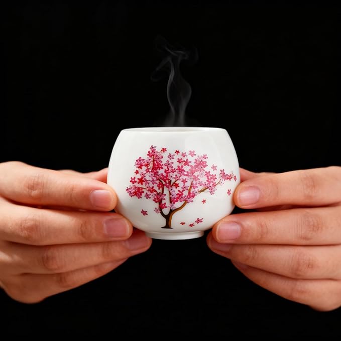 Heat Changing Sensitive Cherry Blossoms Tea Cup, Japanese Style Color Changing Ceramic Coffee Mug, Unique Magic Coffee Tea Cup for Gift Valentines (5 oz)