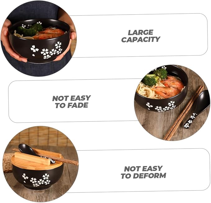 Mobestech 1 Set Ceramic Noodle Bowl with Lid Japanese Style Soup Bowl for Kitchen Tableware for Serving Noodles Salads and More Easy to Clean