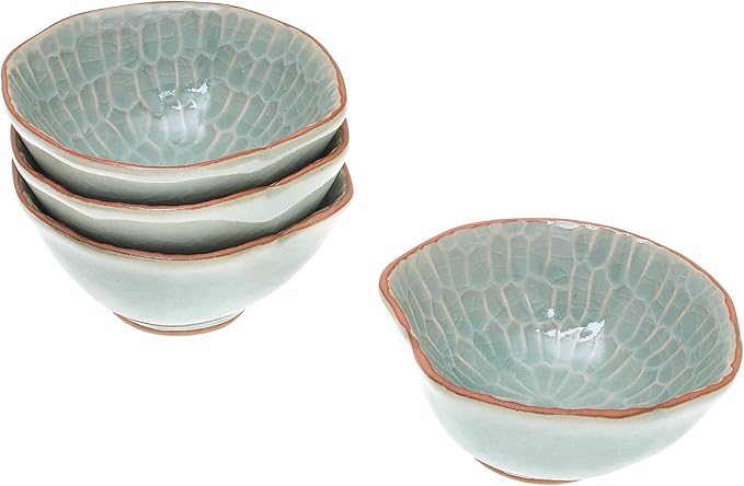 NOVICA Artisan Handmade Celadon Ceramic Appetizer Bowls from Thailand Set of 4 Green Tableware Serveware Dishes East Meets West [ 1.8in H x 3.9in W x 3.9in D 3 Oz.] ' Sunflower Dream' Set of 4