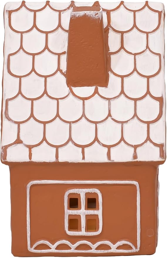 Mark Feldstein & Associates Ceramic Iced Gingerbread Houses Holiday Pre Lit LED Village Figurines, Set of 2, 9 Inch