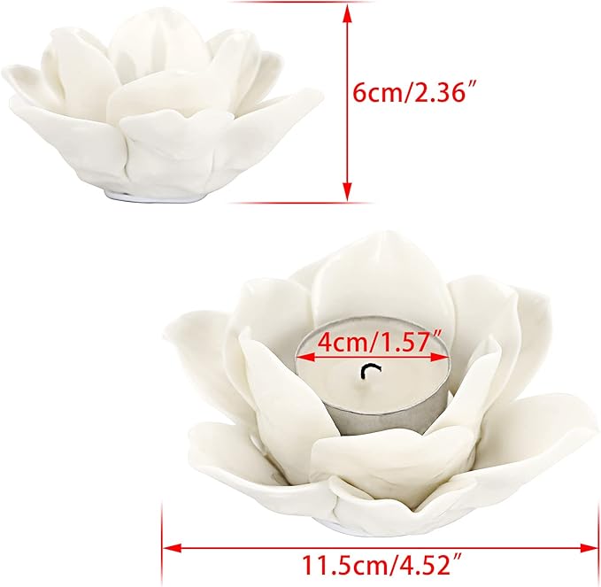 OwnMy 4.5 Inch Ceramic Lotus Flower Tea light Holder Lotus Petals Candle Holder Candlestick, Votive Flower Tealight Candle Holder Candle Lamps Holder with Gift Box for Home Decor Wedding Party (White)