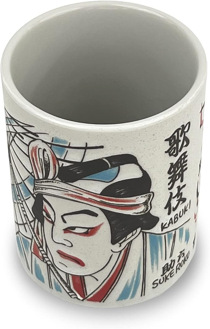 Japanese Tea Cup - Pottery 9 fl oz, Yunomi Mug, Sushi Made in Japan (C3-16 Kabuki sukeroku)