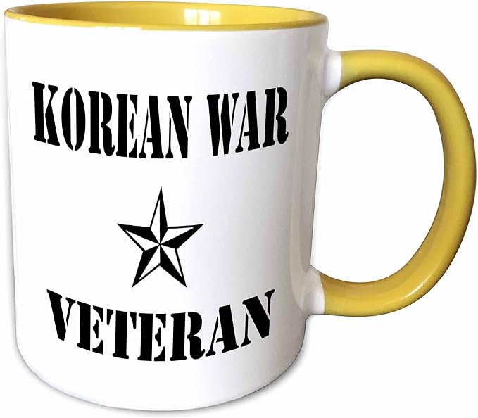 3dRose Korean War Veteran, Black and White 11oz Two-Tone Yellow Mug