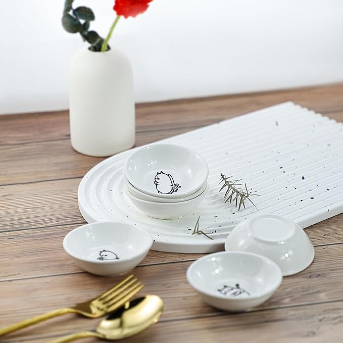 SOCOSY Super Cute Chef Cat Ceramic Sauce Dish/Seasoning Dish/Sushi Soy Dipping Bowl/Appetizer Plates/Serving Dish for Kitchen Home(Set of 6)