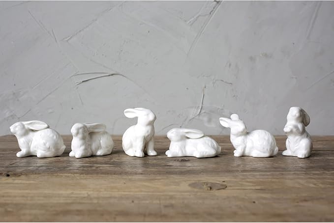 Creative Co-Op White Ceramic Bunnies (Set of 6 Pieces)