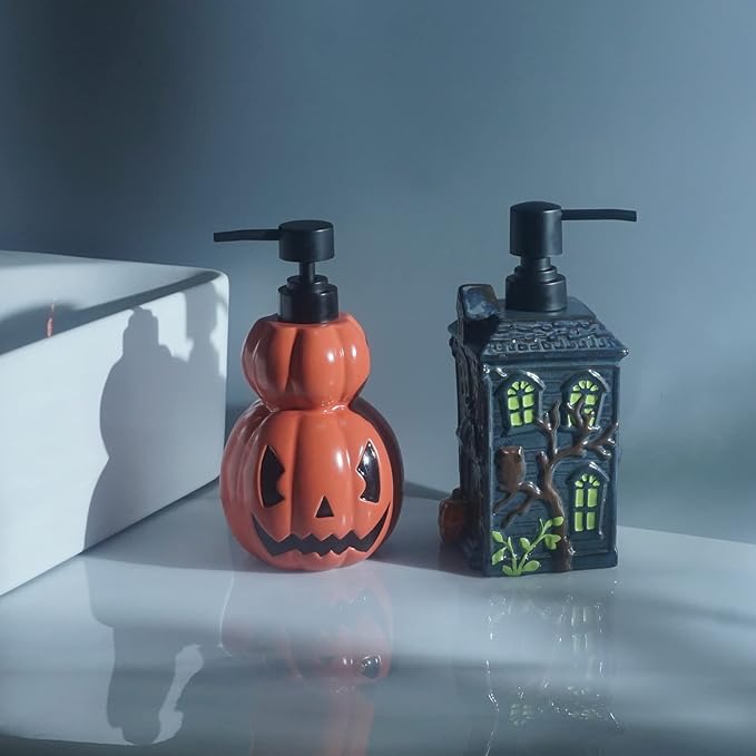 Haunted House Soap Dispenser,Refillable Halloween Liquid Hand Soap Dispenser for Bathroom, Kitchen Sink - Black