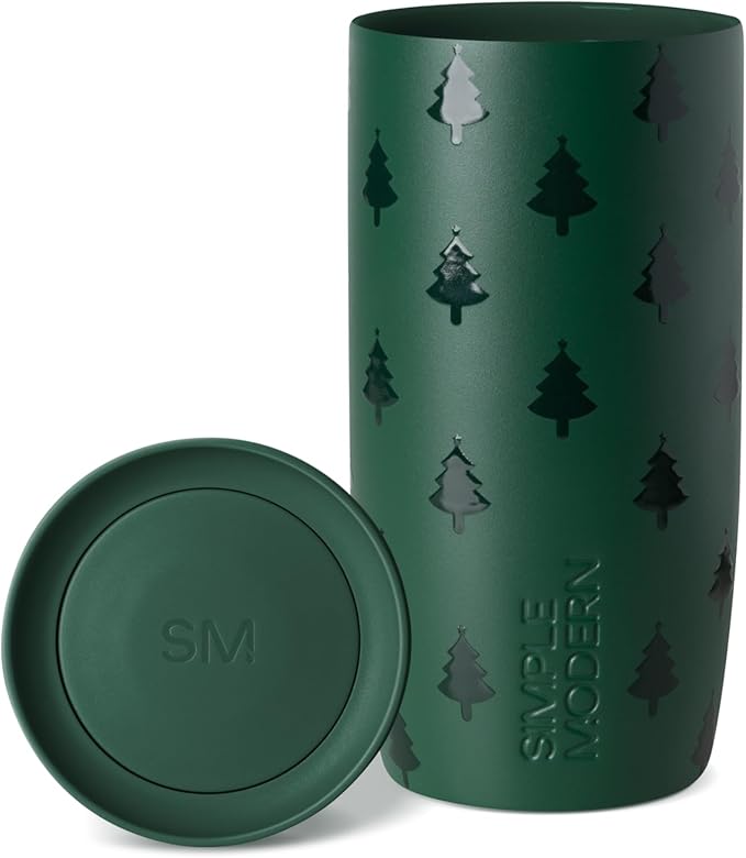 Simple Modern Voyager Signature | Christmas Travel Coffee Mug Tumbler with 360° Lid | Ceramic-Lined Insulated Stainless Steel Cup | Holiday Gifts for Women Men Her Him | 16oz | Winter Trees