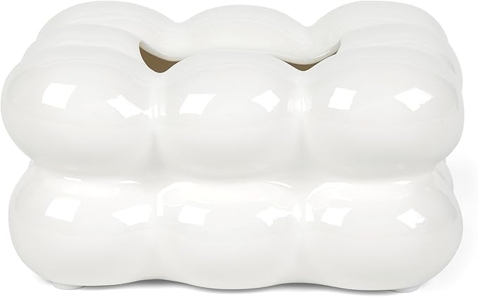 Decorative Ceramic Tissue Paper Holder Box, Novelty, Modern Design, for Bathroom Vanity, Living Room, Bedroom Dresser, Night Stand, Kitchen Countertop, Office Desk, Home Decor, White