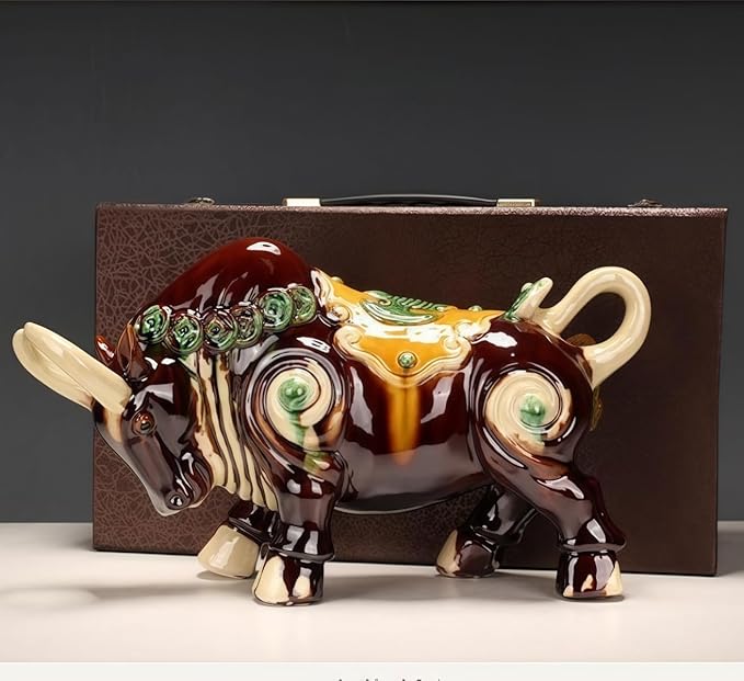 Home Decoration Sculpture Ceramic Struggling Bull Sculpture Asian Art Decoration Collection Ornaments - Yellow