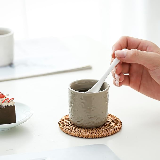 Ceramic Espresso Cups Set of 2-3oz Demitasse Cups for Coffee & Tea, No Handles, Durable & Dishwasher Safe (gray, 2)