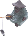 GALPADA Miniature Chinese Fisherman Figurine Ceramic Sculpture, Tiny Landscape Decoration for Zen Garden and Aquarium, Old Man Fishing Statue for Bonsai and Home Décor