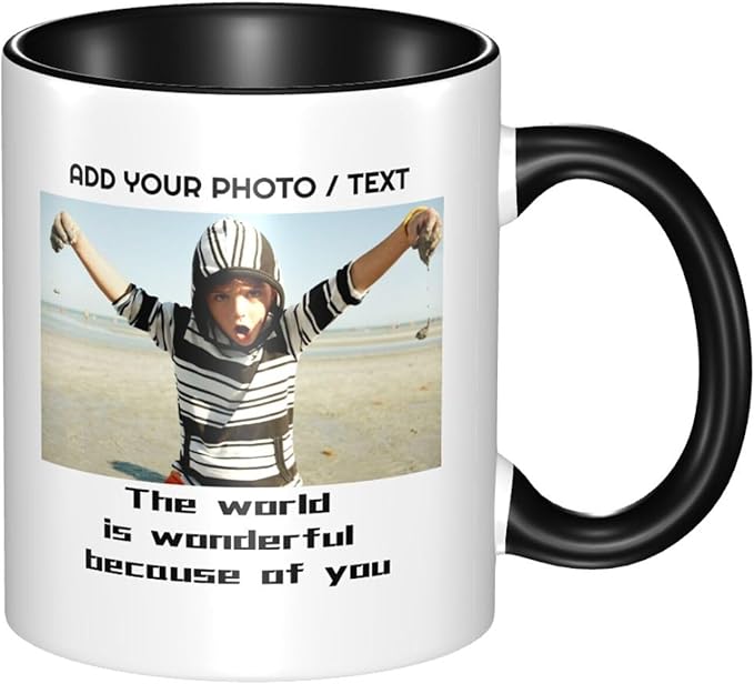 Custom Mug With Pictures, Personalized Coffee Mugs, Ceramic Coffee Cups Tea Cup for Office and Home, Add Multiple Images Funny Gift for Birthday Xmas Father & Mother Day, Black