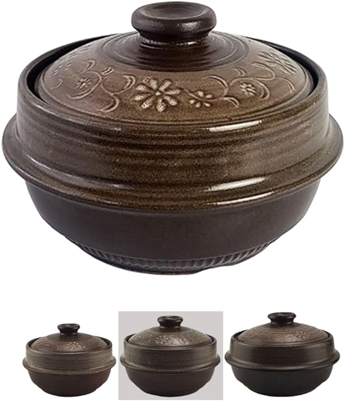 Korean Pot Mud Earthenware Ttukbaegi, Natural Mud Glaze Ceramic Clay Cooking Pot Casserole, Heat Resistant Ceramic Earthen Pot, Zero-Crack Stone Bowl Stockpot Soup Cookware, Pottery Bowl