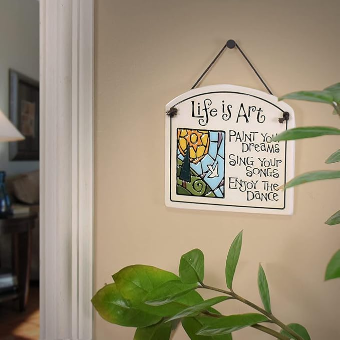 Modern Artisans American Made Ceramic Quote Plaque: Life is Art, Paint Your Dreams, Sing Your Songs, Enjoy the Dance, 4.5"