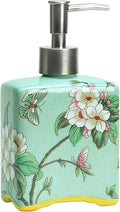 Ceramic Soap Dispenser, Lotion Bottle, Soap Bottle with Removable Pump, Flower Pattern Dispenser for Kitchen Soap, Bathroom Soap, Lotion and Essential Oil-Cyan-13 OZ