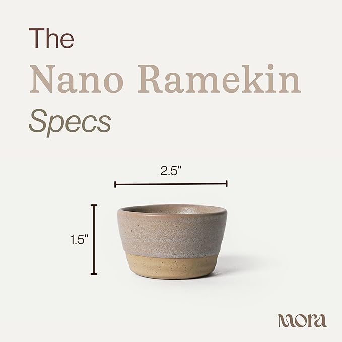 Mora Nano Ramekins Set of 4, 2oz Ceramic Pottery Sauce Cups - Microwave, Oven and Dishwasher Safe - Mushroom