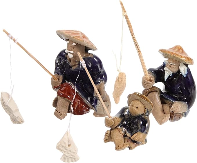 BESPORTBLE Miniature Asian Fisherman Statue Ceramic Fisherman Figurines for Aquarium Bonsai Pot Decor
